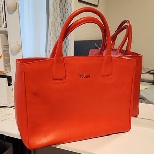 Furla Vibrant Orange Leather Tote
